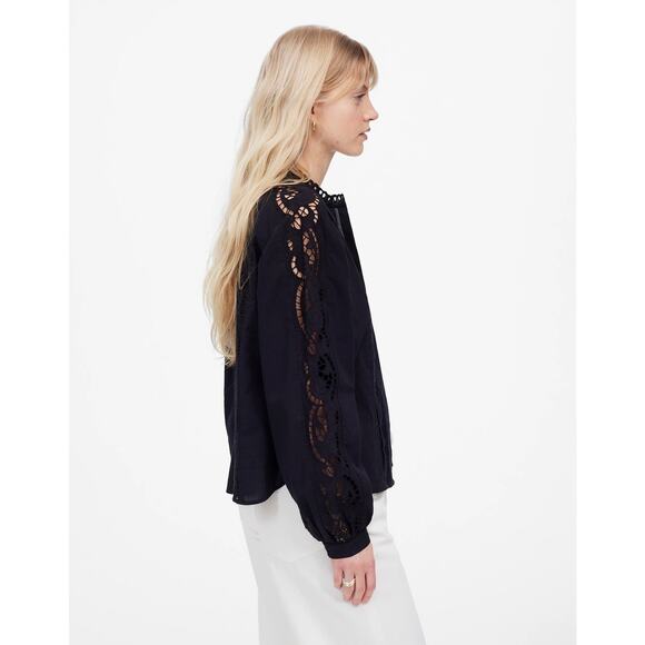 NWT Madewell Lace-Inset Pintucked Button-Up Top Size M - Picture 3 of 8
